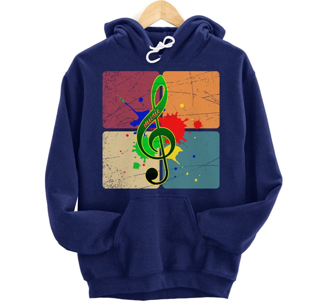 Retro Music Notes Musician Colorful Treble Clef Pullover Hoodie