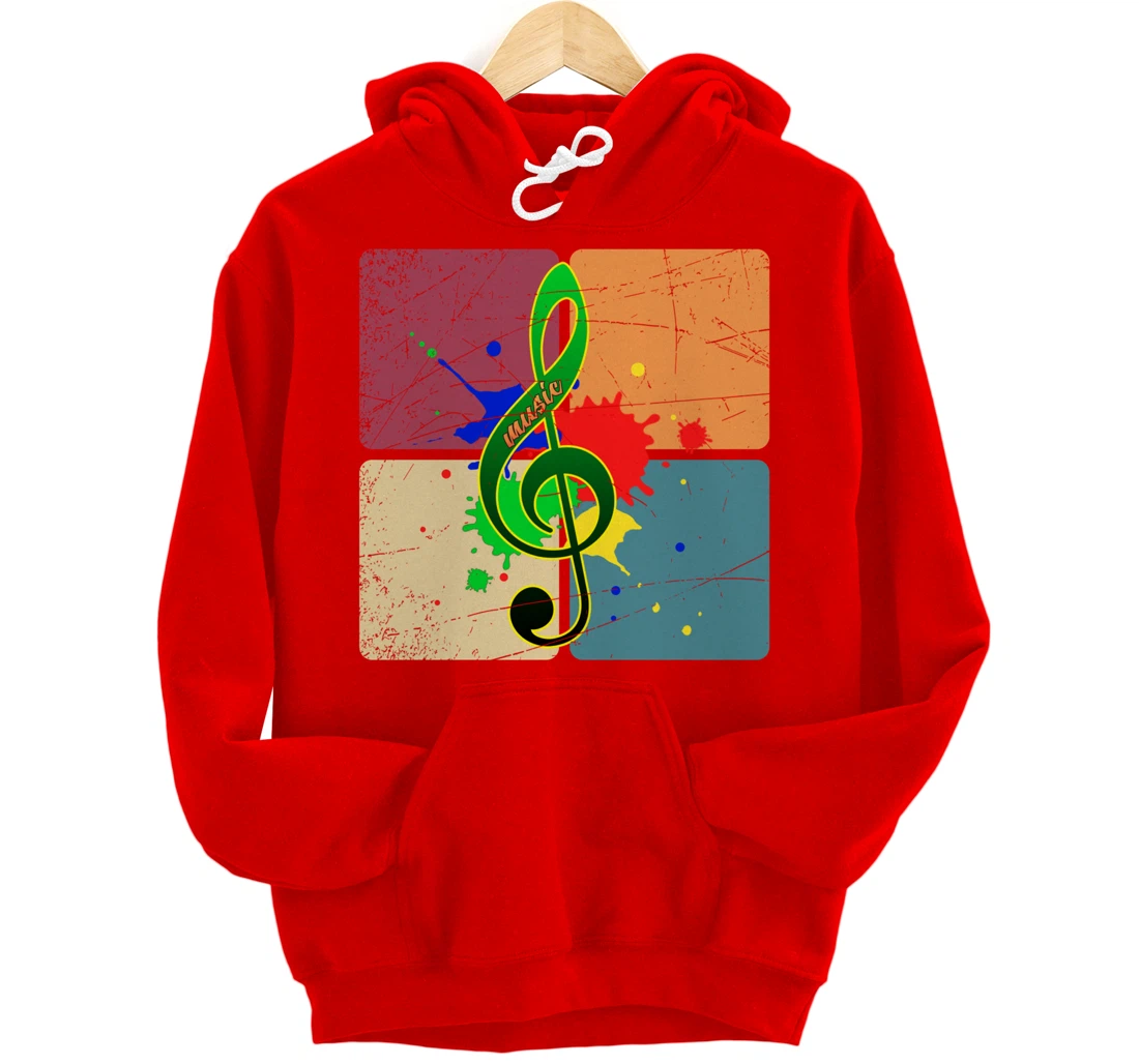 Retro Music Notes Musician Colorful Treble Clef Pullover Hoodie