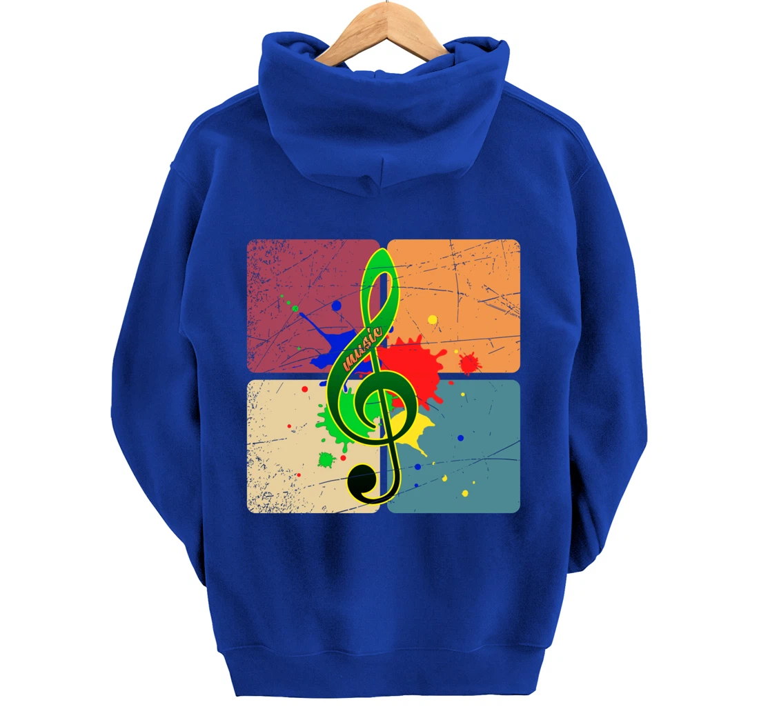 Retro Music Notes Musician Colorful Treble Clef Pullover Hoodie
