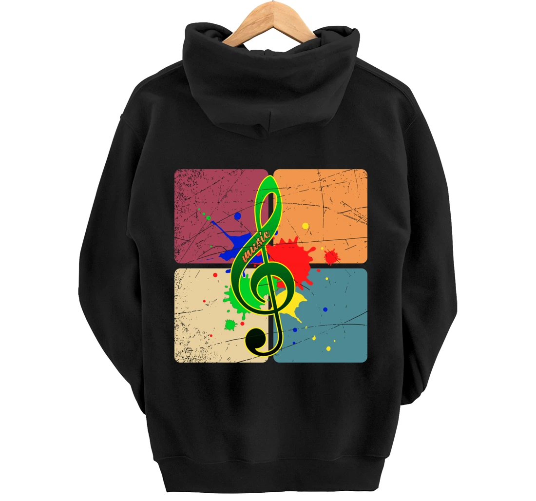 Retro Music Notes Musician Colorful Treble Clef Pullover Hoodie
