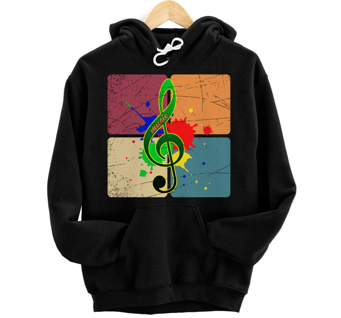 Retro Music Notes Musician Colorful Treble Clef Pullover Hoodie
