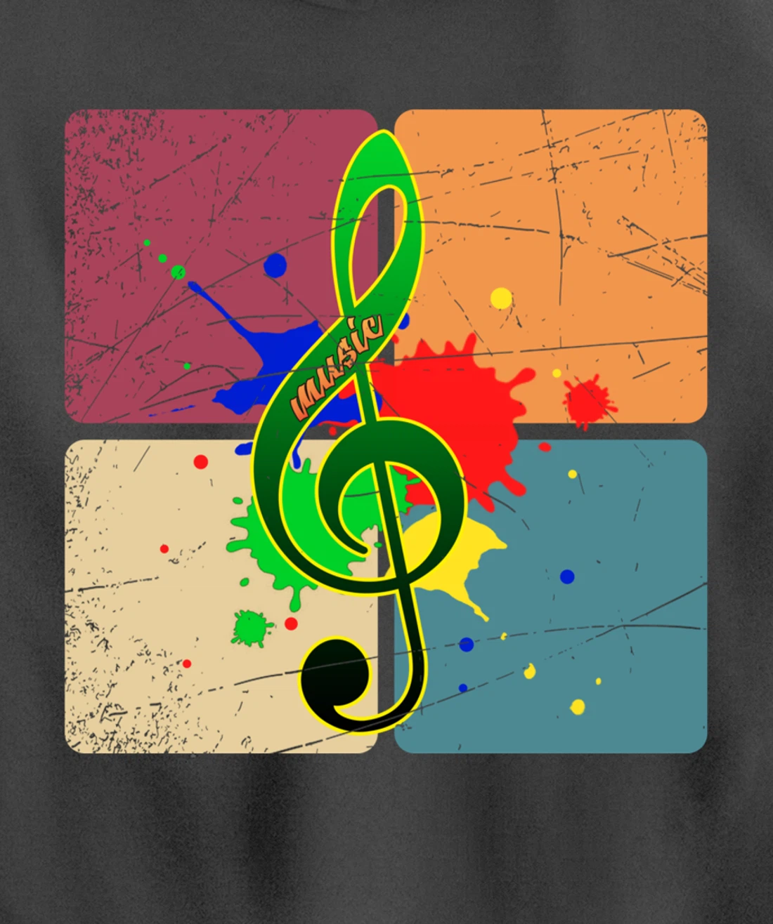 Retro Music Notes Musician Colorful Treble Clef Pullover Hoodie