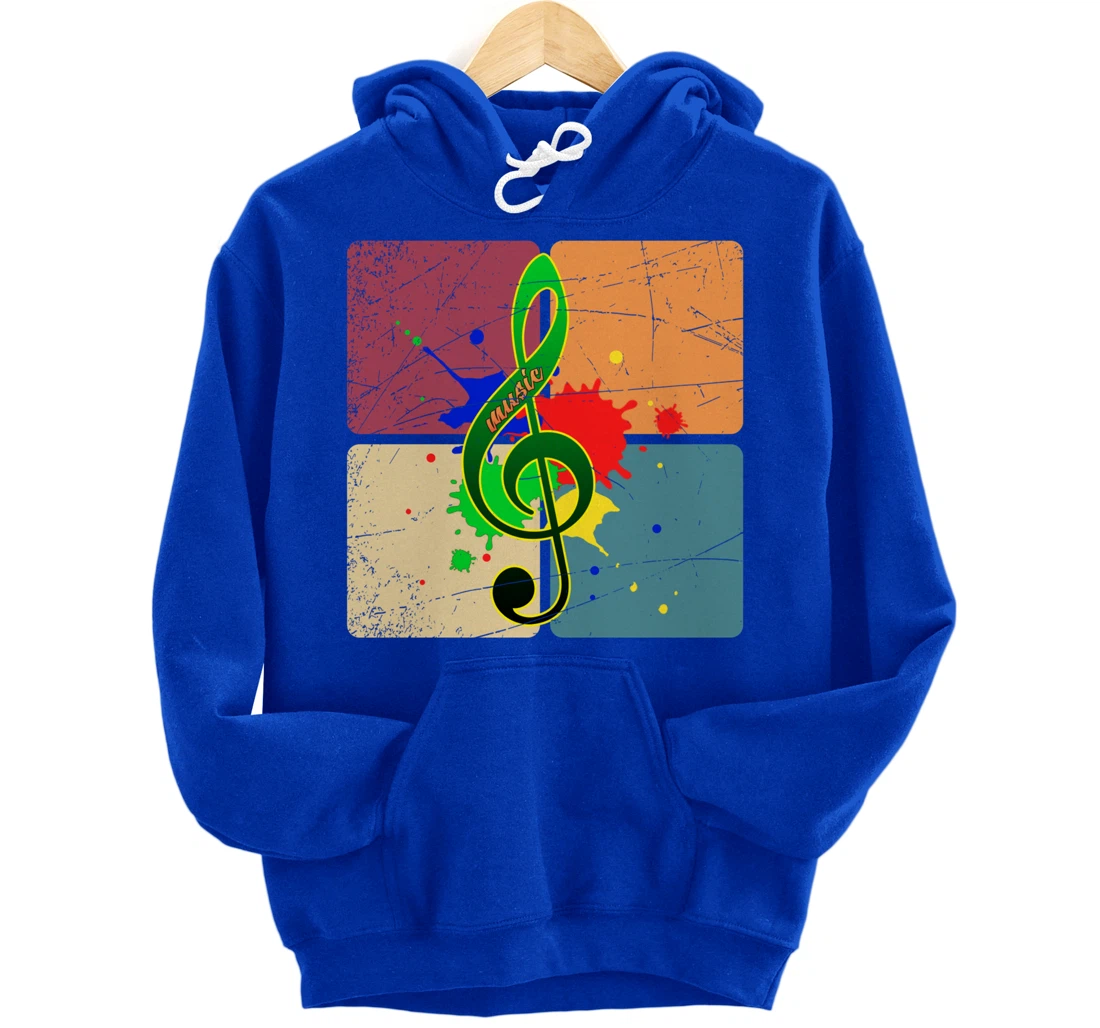 Retro Music Notes Musician Colorful Treble Clef Pullover Hoodie