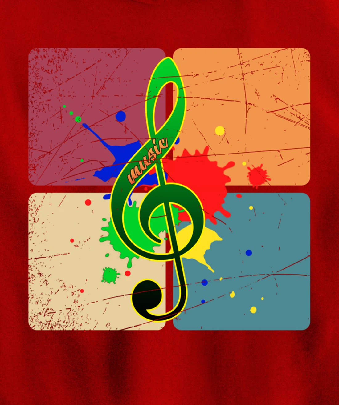 Retro Music Notes Musician Colorful Treble Clef Pullover Hoodie