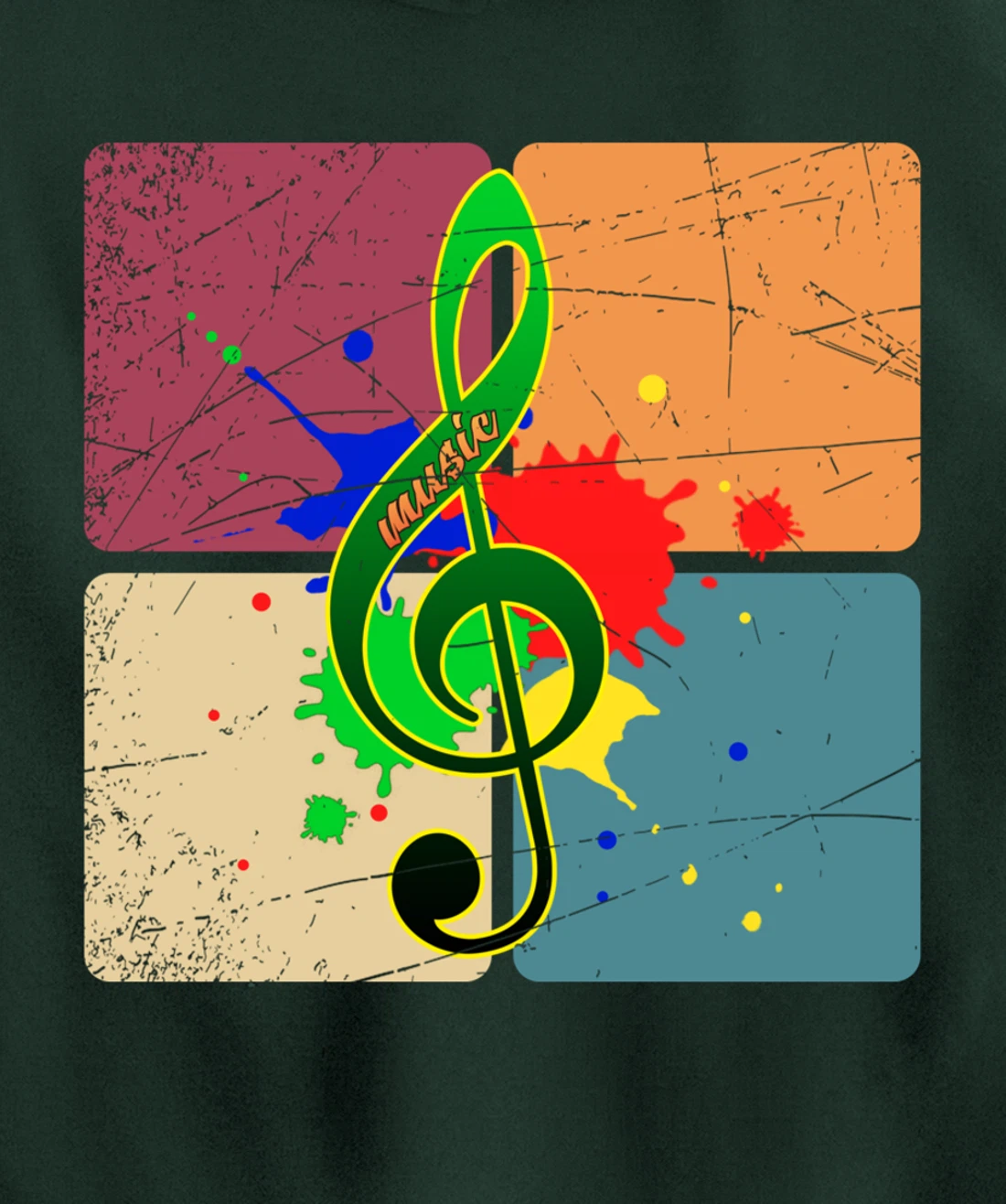 Retro Music Notes Musician Colorful Treble Clef Pullover Hoodie