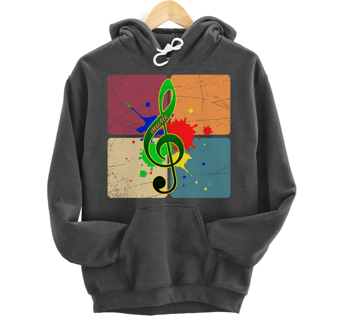Retro Music Notes Musician Colorful Treble Clef Pullover Hoodie