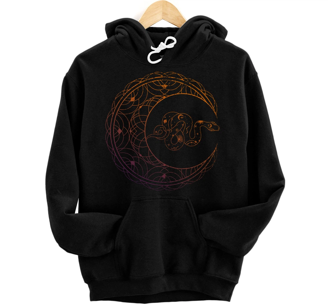 Occult Stargazer Witch Pagan Snake Wicca Crescent Moon Pullover Hoodie