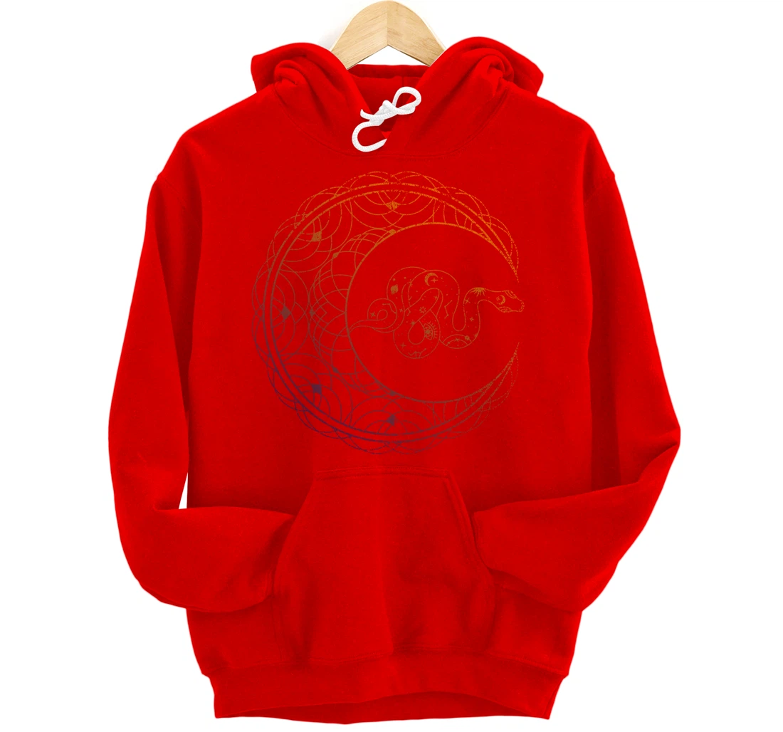 Occult Stargazer Witch Pagan Snake Wicca Crescent Moon Pullover Hoodie