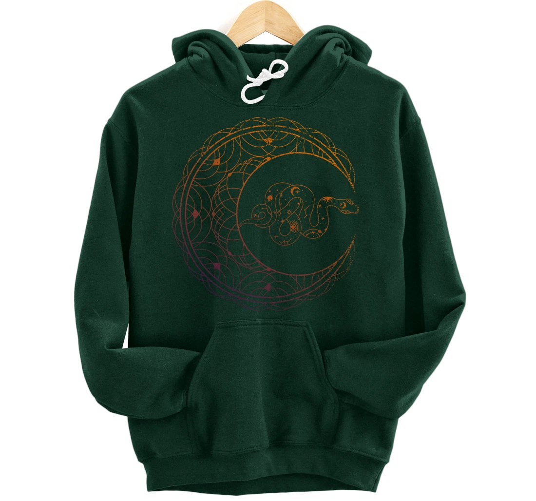 Occult Stargazer Witch Pagan Snake Wicca Crescent Moon Pullover Hoodie
