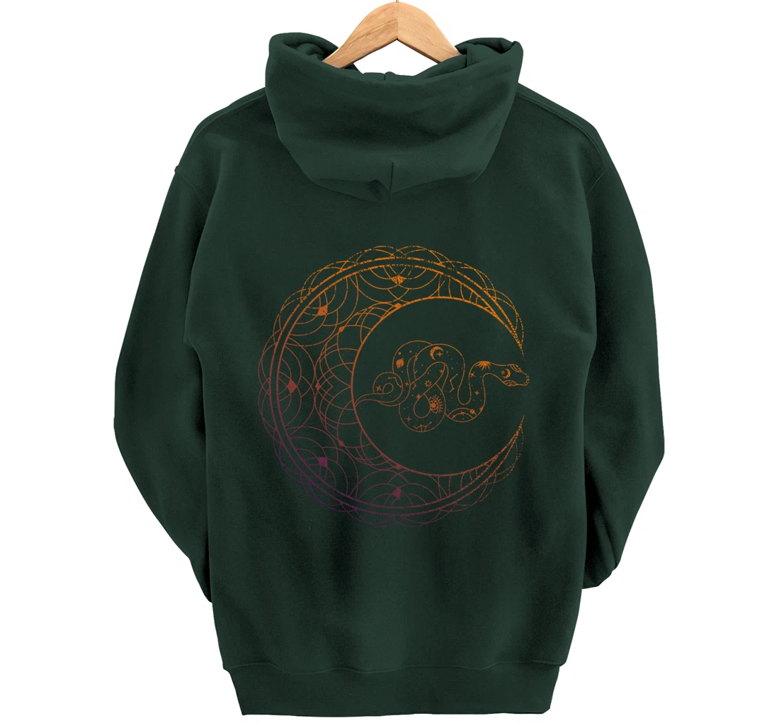 Occult Stargazer Witch Pagan Snake Wicca Crescent Moon Pullover Hoodie
