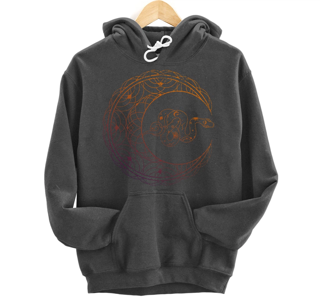 Occult Stargazer Witch Pagan Snake Wicca Crescent Moon Pullover Hoodie