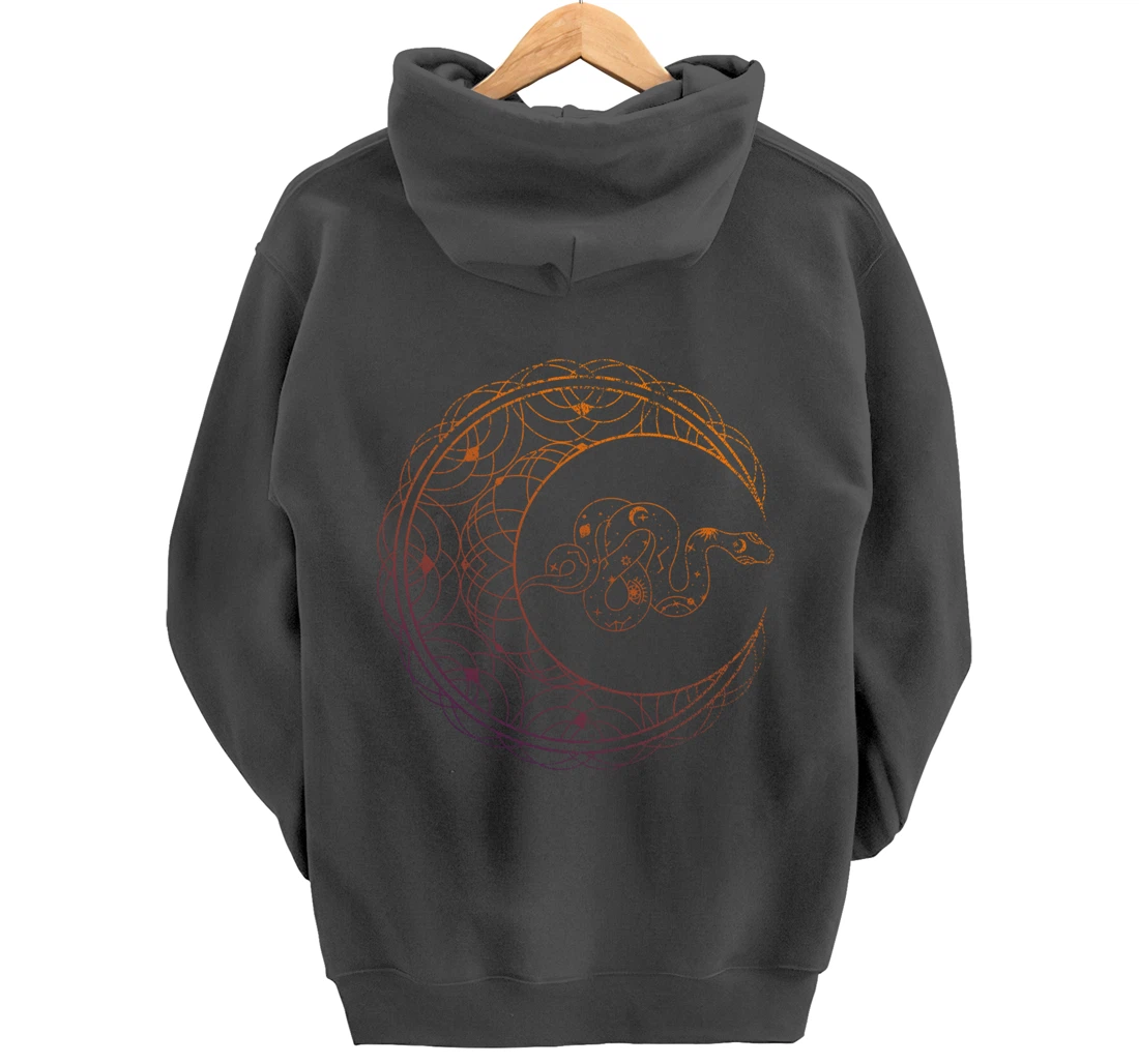 Occult Stargazer Witch Pagan Snake Wicca Crescent Moon Pullover Hoodie