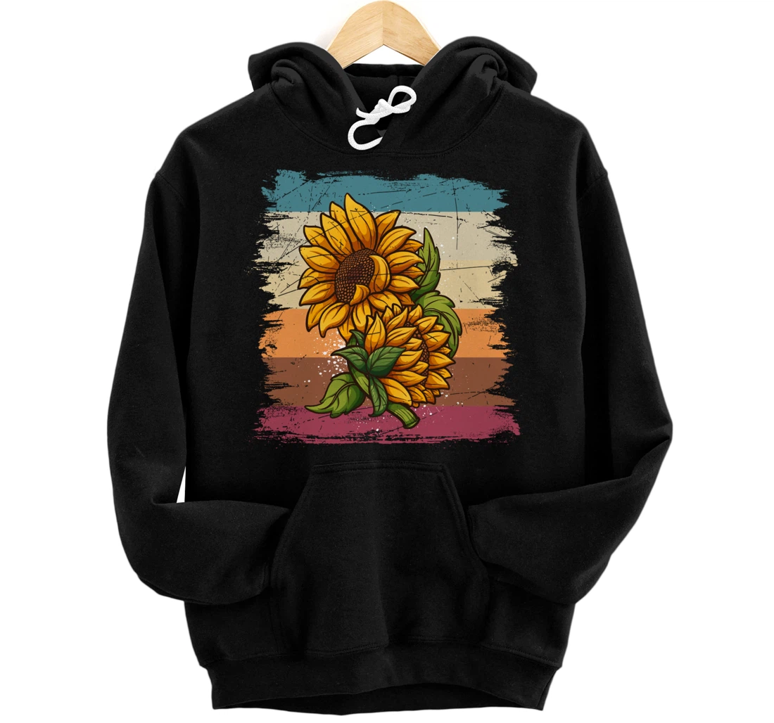 Hippie Pretty Sunflowers Yellow Floral Gift Retro Sunflower Pullover Hoodie