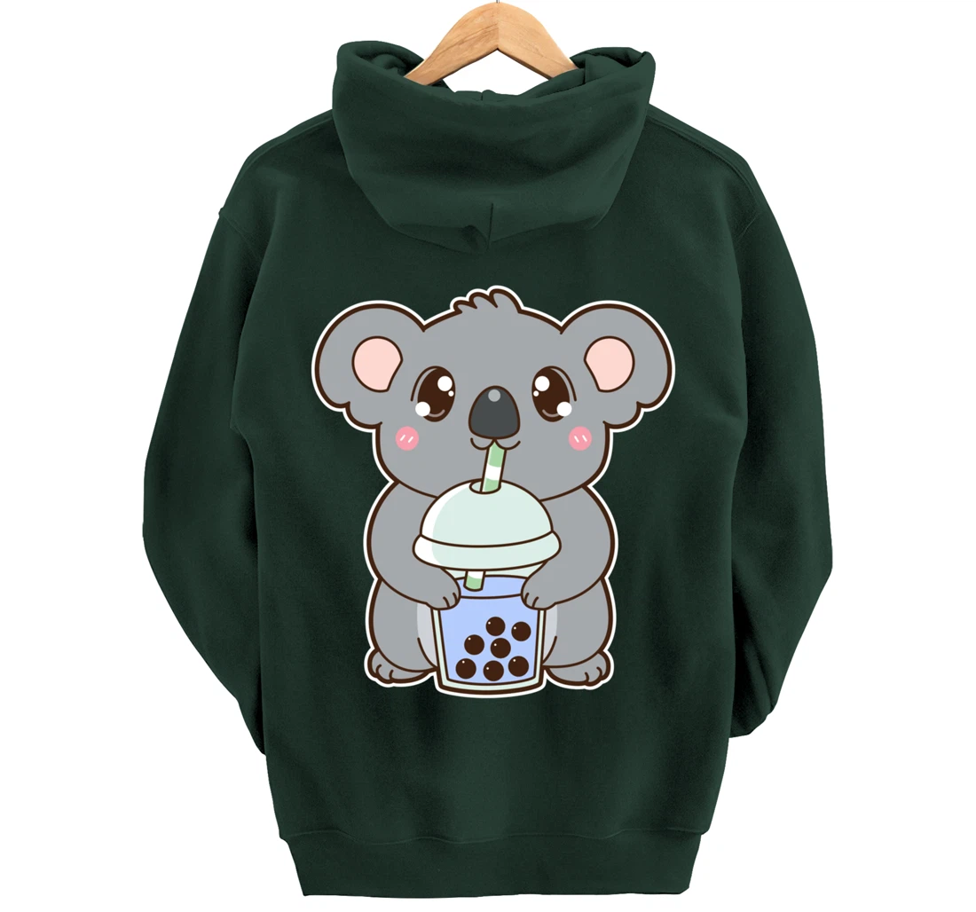 Kawaii Cute Boba Koala Bear Blue Bubble Pearl Milk Tea Pullover Hoodie