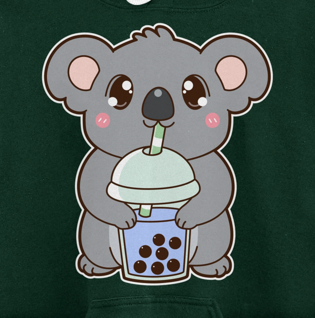 Kawaii Cute Boba Koala Bear Blue Bubble Pearl Milk Tea Pullover Hoodie