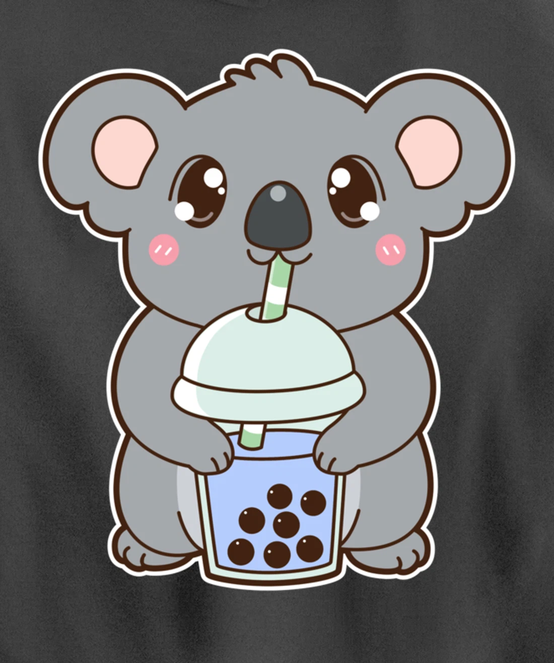 Kawaii Cute Boba Koala Bear Blue Bubble Pearl Milk Tea Pullover Hoodie