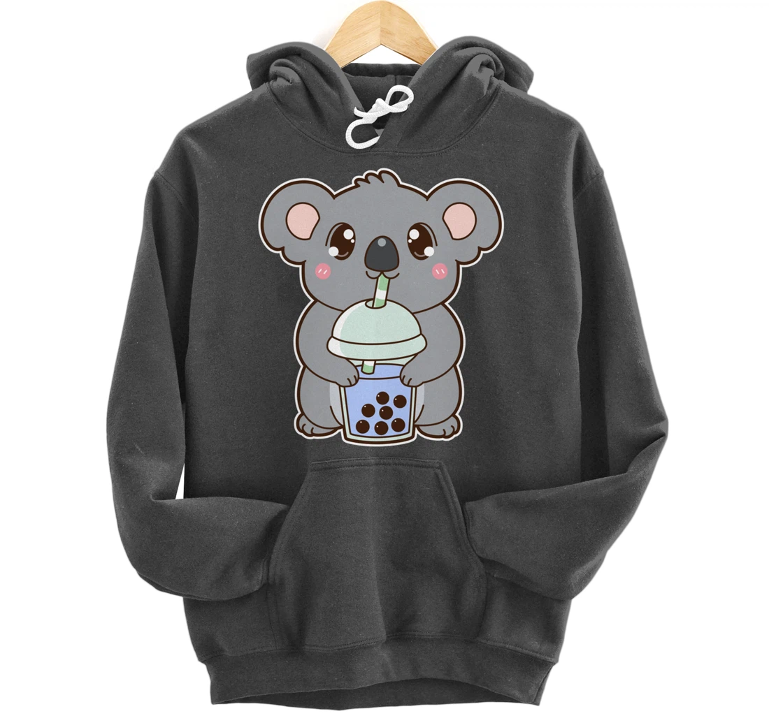 Kawaii Cute Boba Koala Bear Blue Bubble Pearl Milk Tea Pullover Hoodie