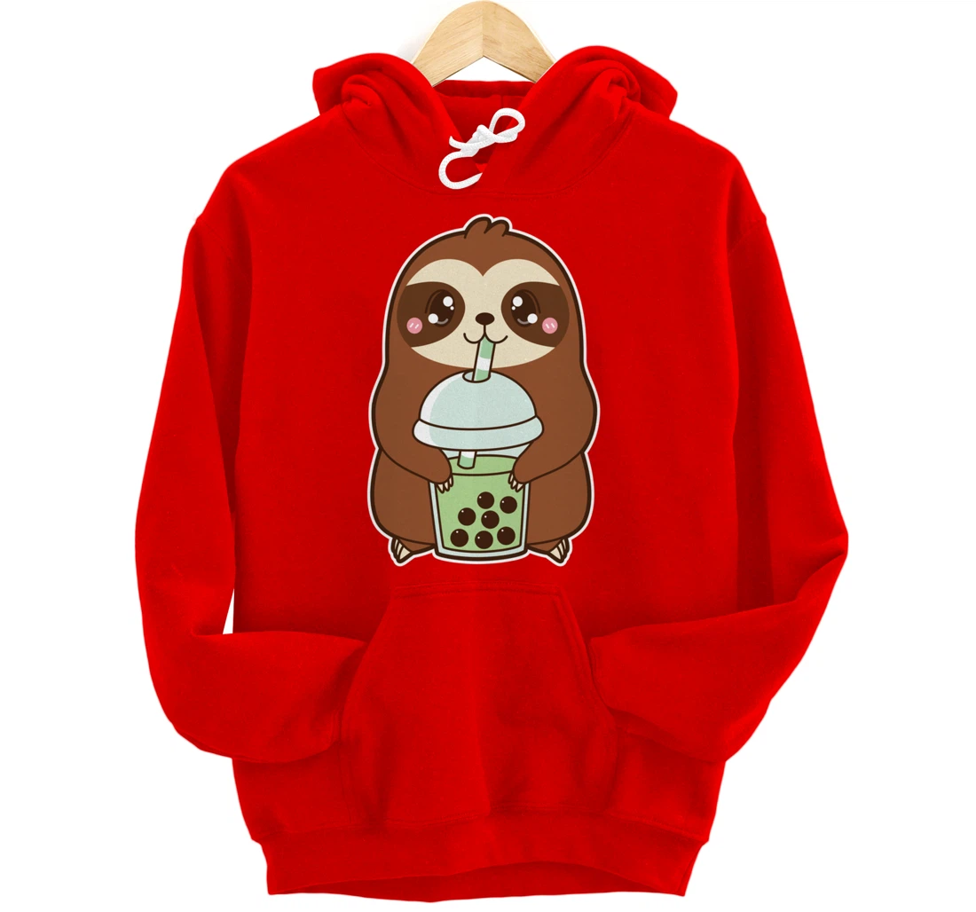 Kawaii Cute Boba Sloth Matcha Green Bubble Pearl Milk Tea Pullover Hoodie