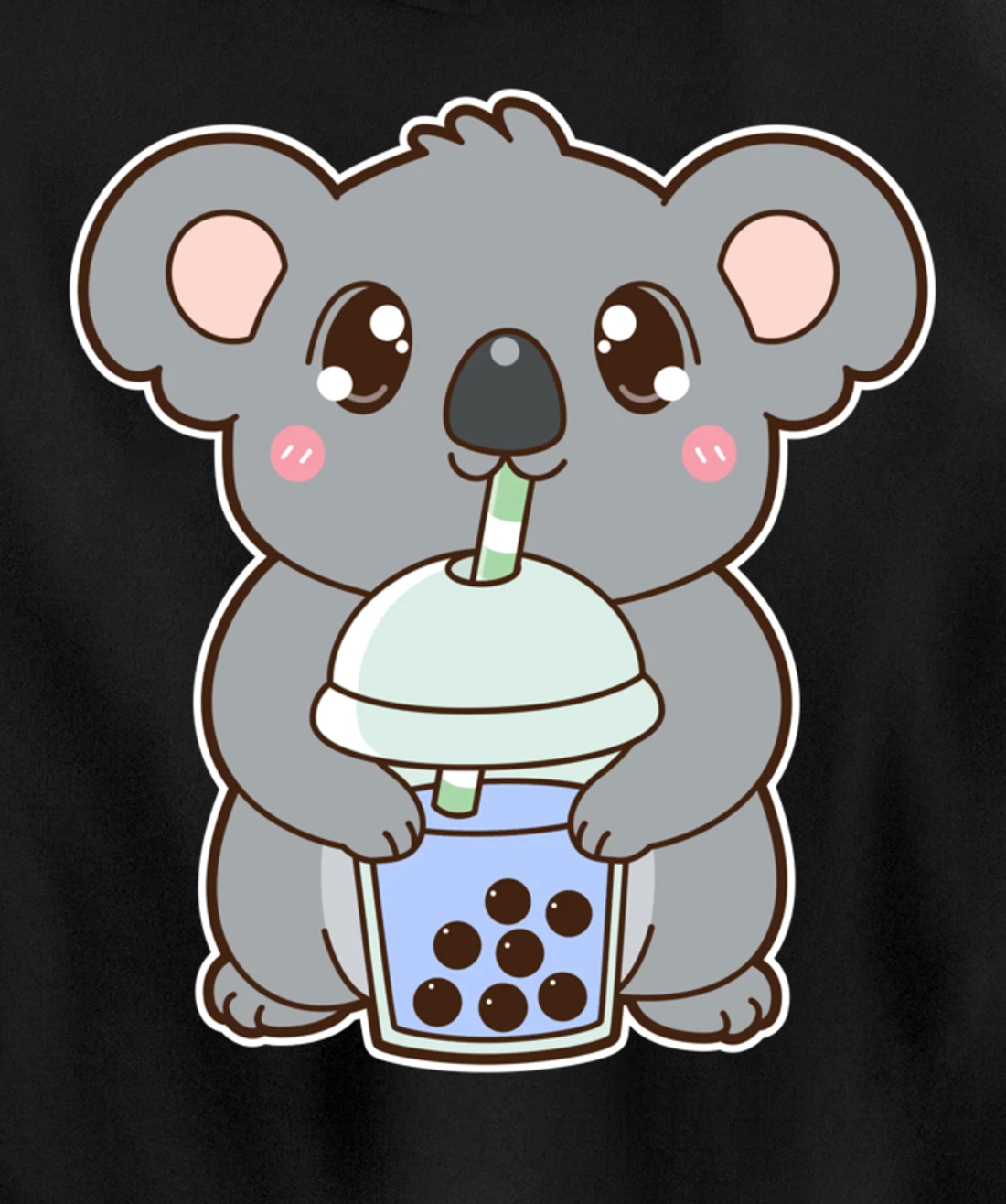 Kawaii Cute Boba Koala Bear Blue Bubble Pearl Milk Tea Pullover Hoodie