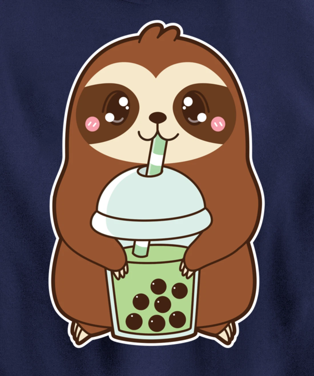 Kawaii Cute Boba Sloth Matcha Green Bubble Pearl Milk Tea Pullover Hoodie