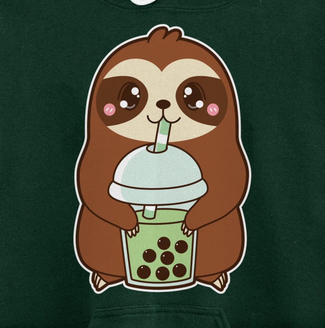Kawaii Cute Boba Sloth Matcha Green Bubble Pearl Milk Tea Pullover Hoodie