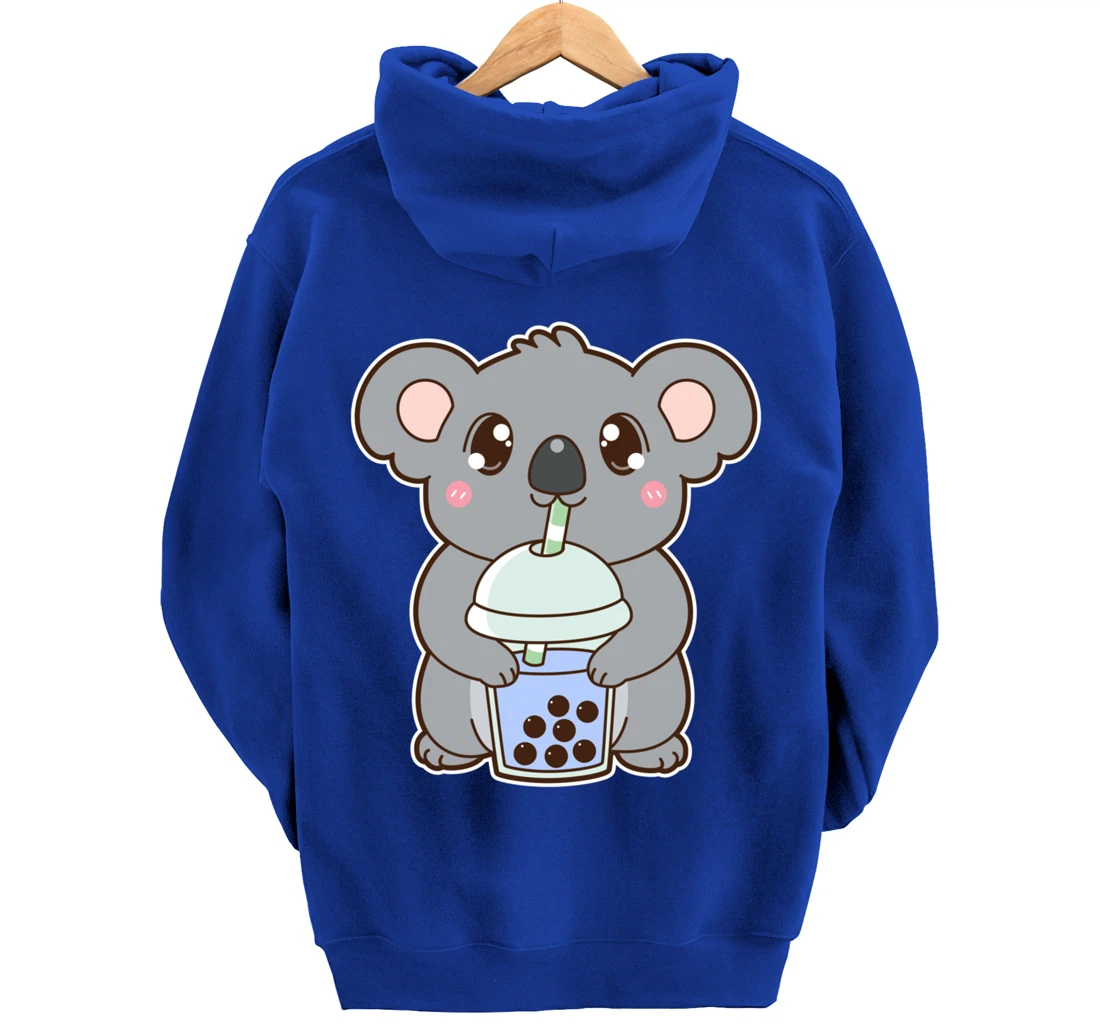 Kawaii Cute Boba Koala Bear Blue Bubble Pearl Milk Tea Pullover Hoodie