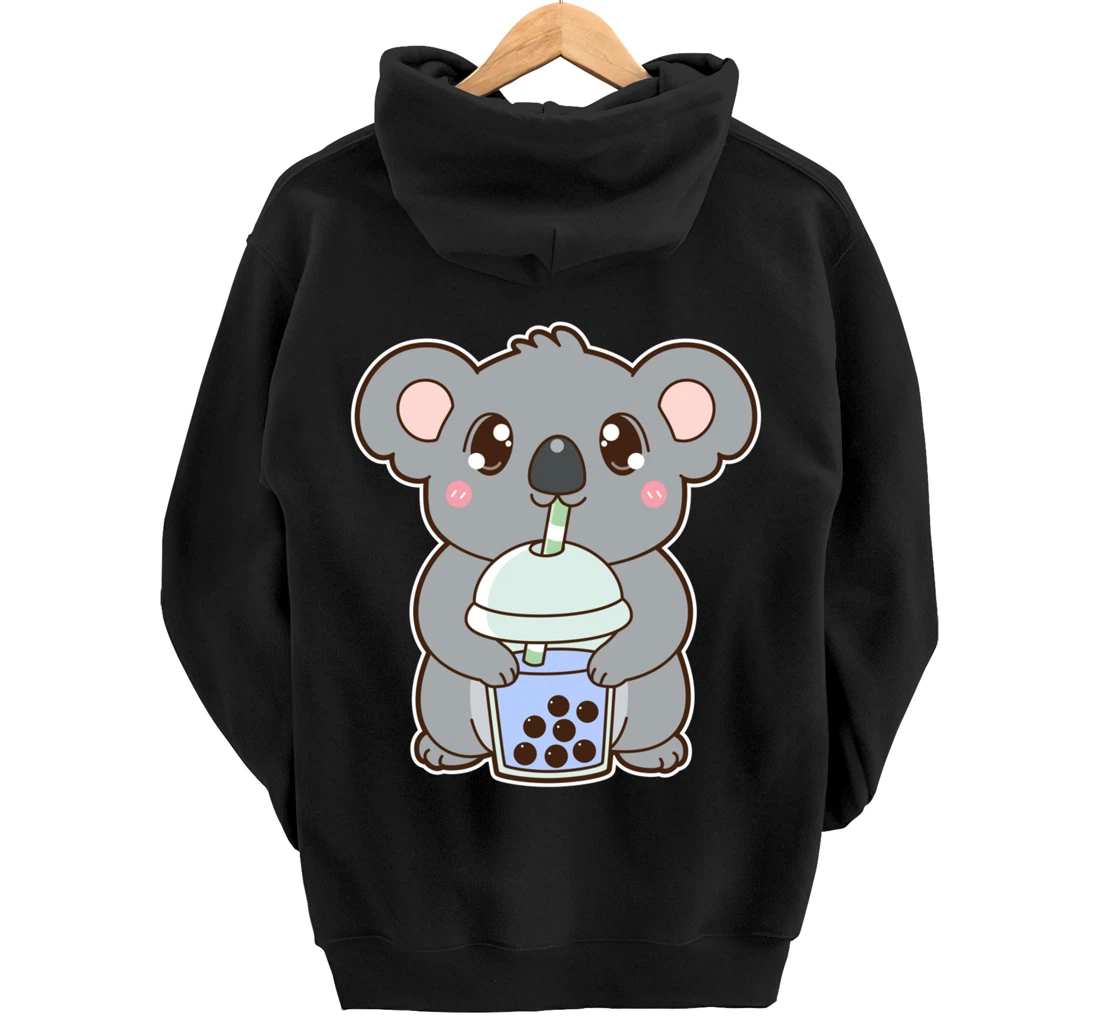 Kawaii Cute Boba Koala Bear Blue Bubble Pearl Milk Tea Pullover Hoodie