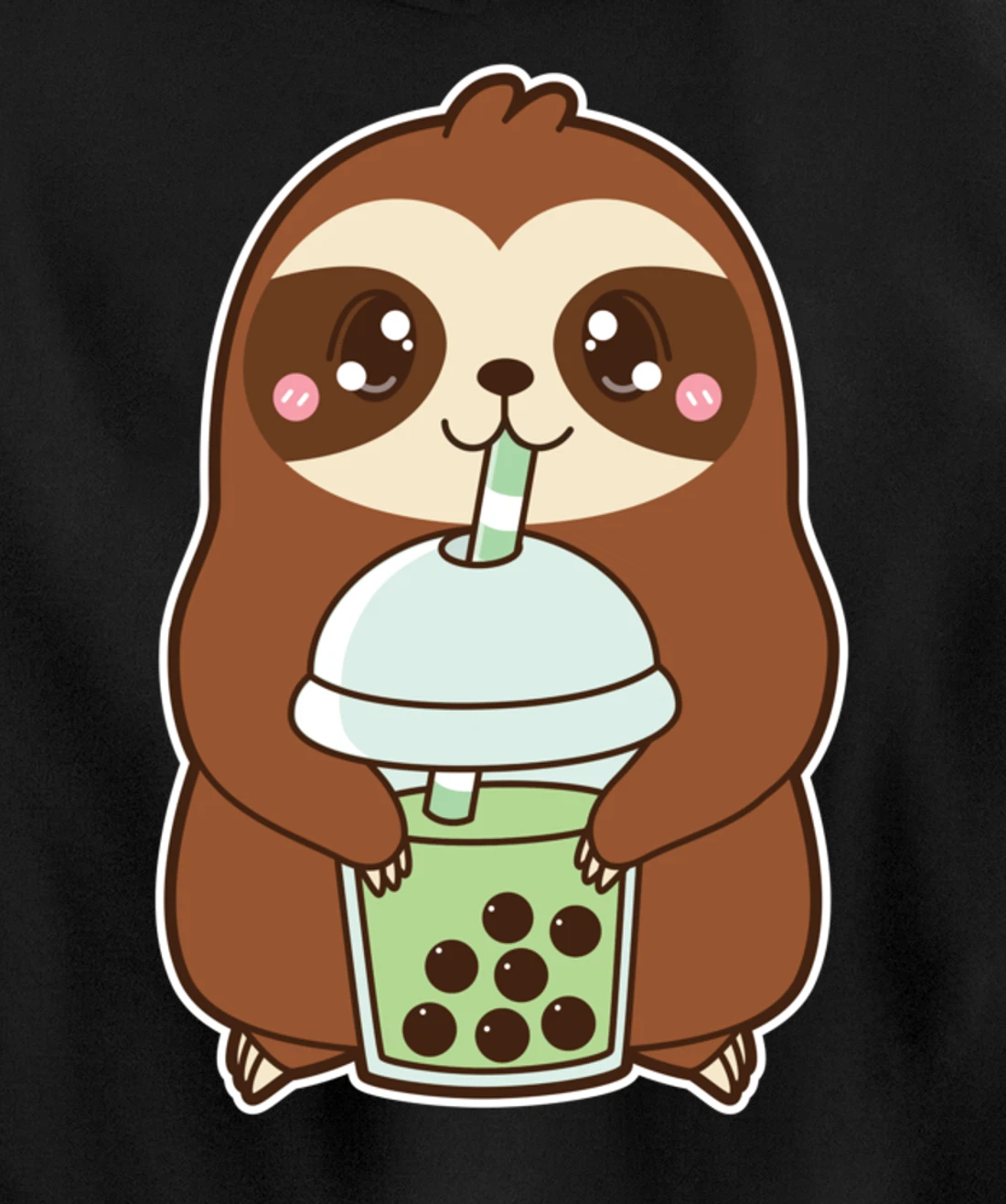 Kawaii Cute Boba Sloth Matcha Green Bubble Pearl Milk Tea Pullover Hoodie