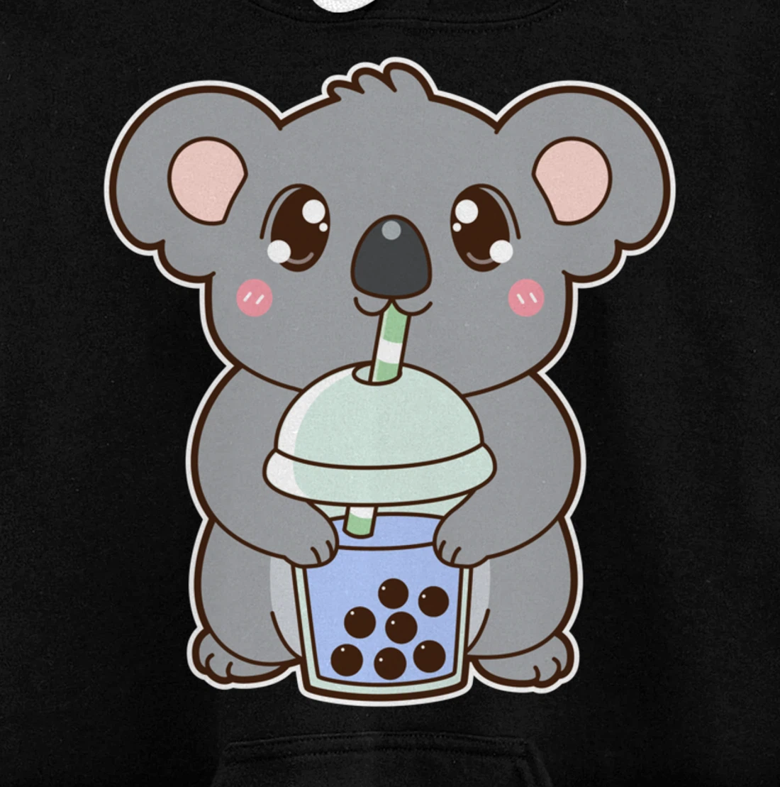 Kawaii Cute Boba Koala Bear Blue Bubble Pearl Milk Tea Pullover Hoodie