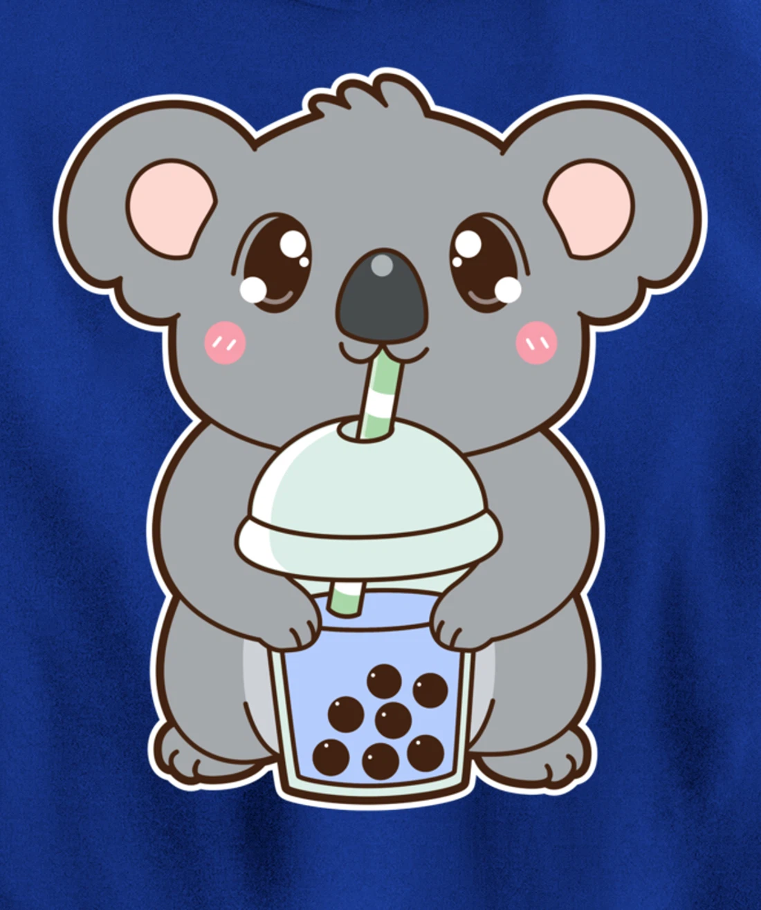 Kawaii Cute Boba Koala Bear Blue Bubble Pearl Milk Tea Pullover Hoodie