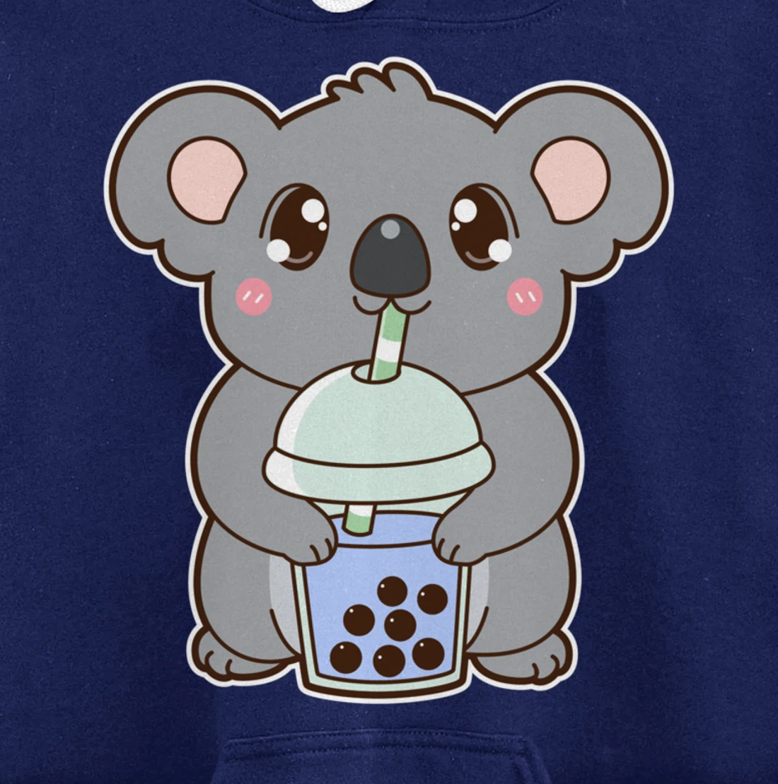 Kawaii Cute Boba Koala Bear Blue Bubble Pearl Milk Tea Pullover Hoodie