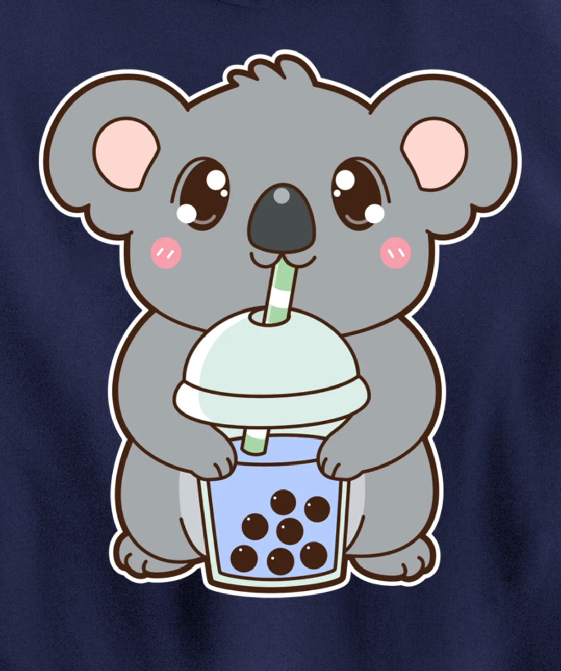 Kawaii Cute Boba Koala Bear Blue Bubble Pearl Milk Tea Pullover Hoodie