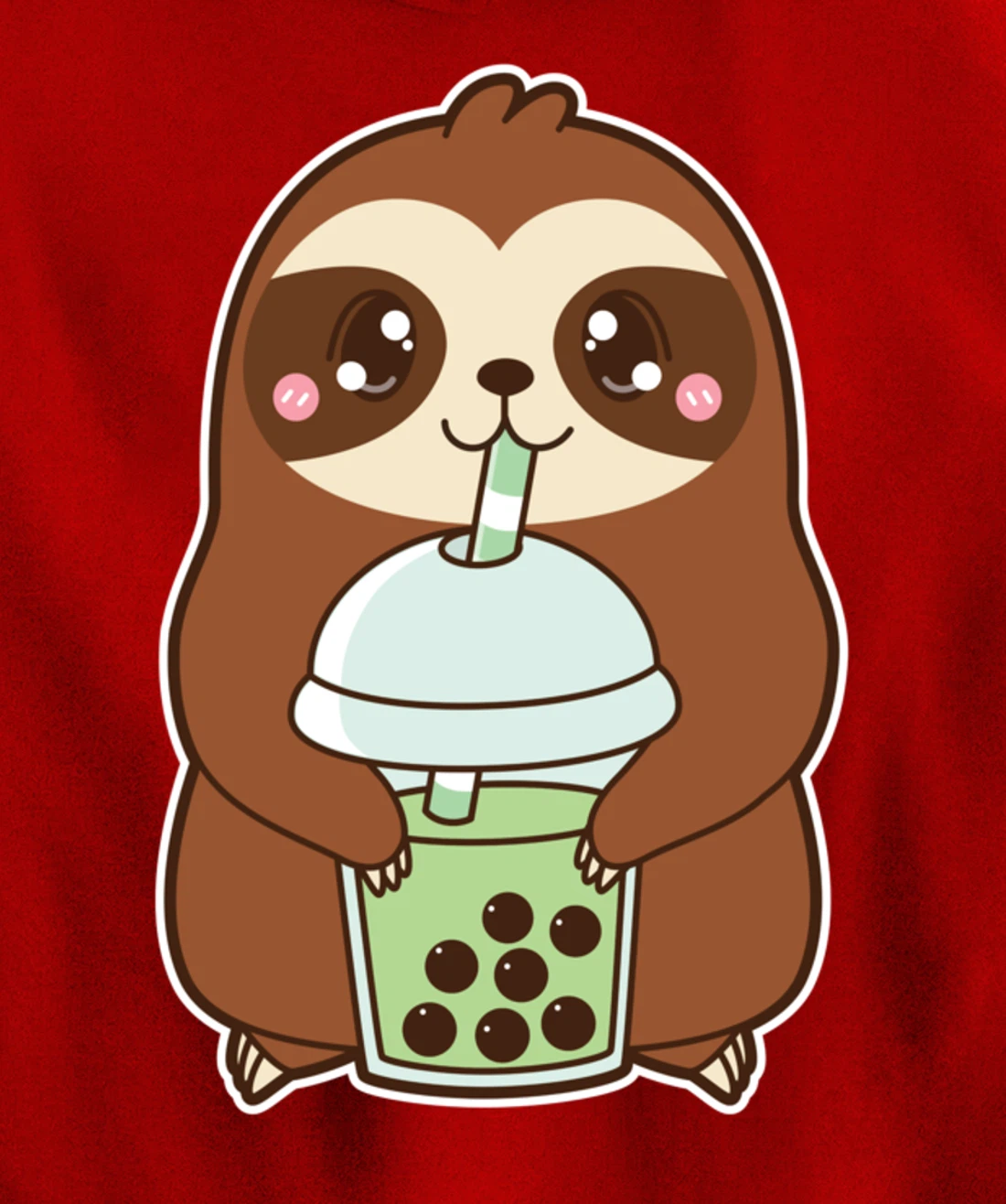Kawaii Cute Boba Sloth Matcha Green Bubble Pearl Milk Tea Pullover Hoodie