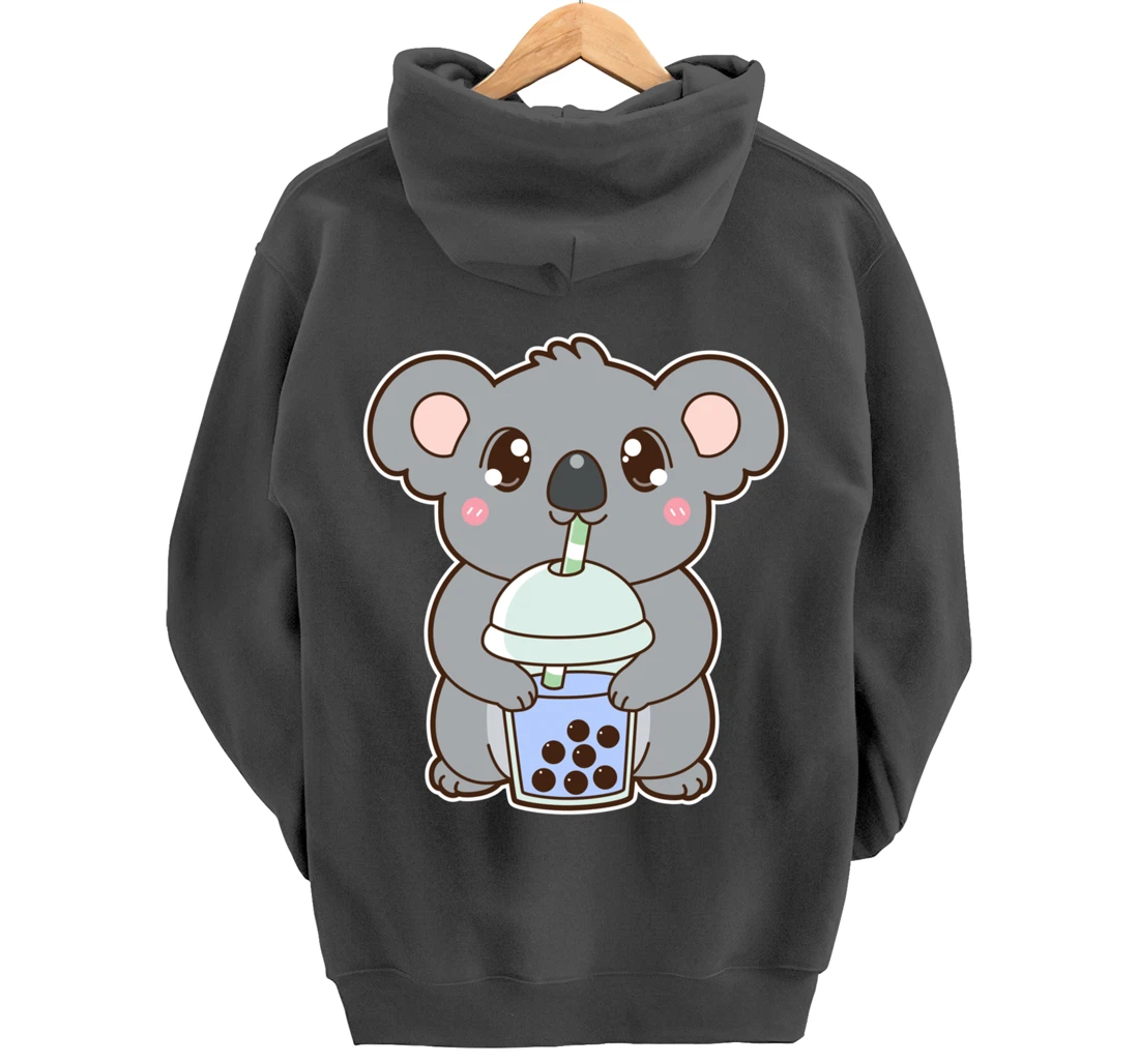 Kawaii Cute Boba Koala Bear Blue Bubble Pearl Milk Tea Pullover Hoodie