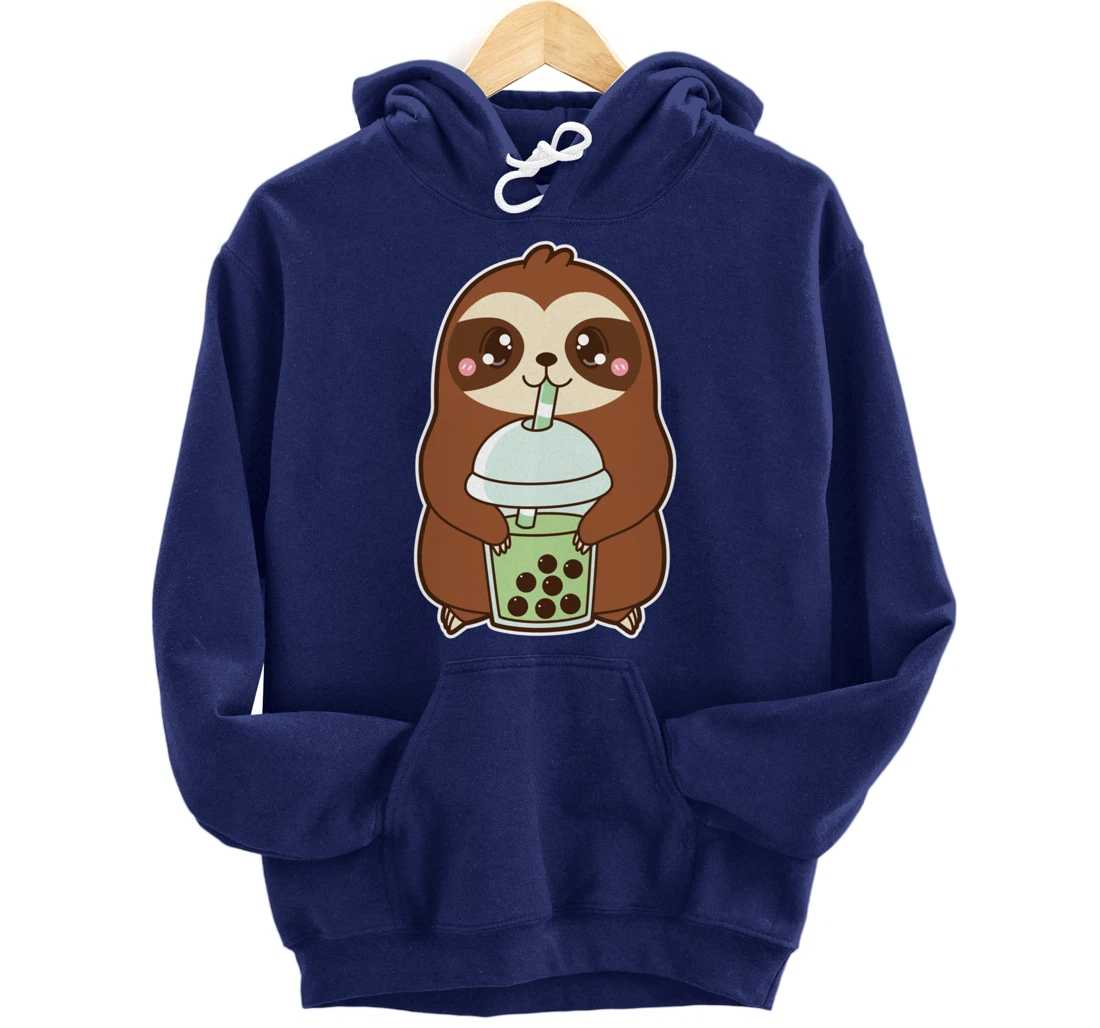 Kawaii Cute Boba Sloth Matcha Green Bubble Pearl Milk Tea Pullover Hoodie