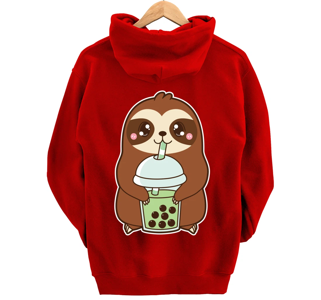Kawaii Cute Boba Sloth Matcha Green Bubble Pearl Milk Tea Pullover Hoodie