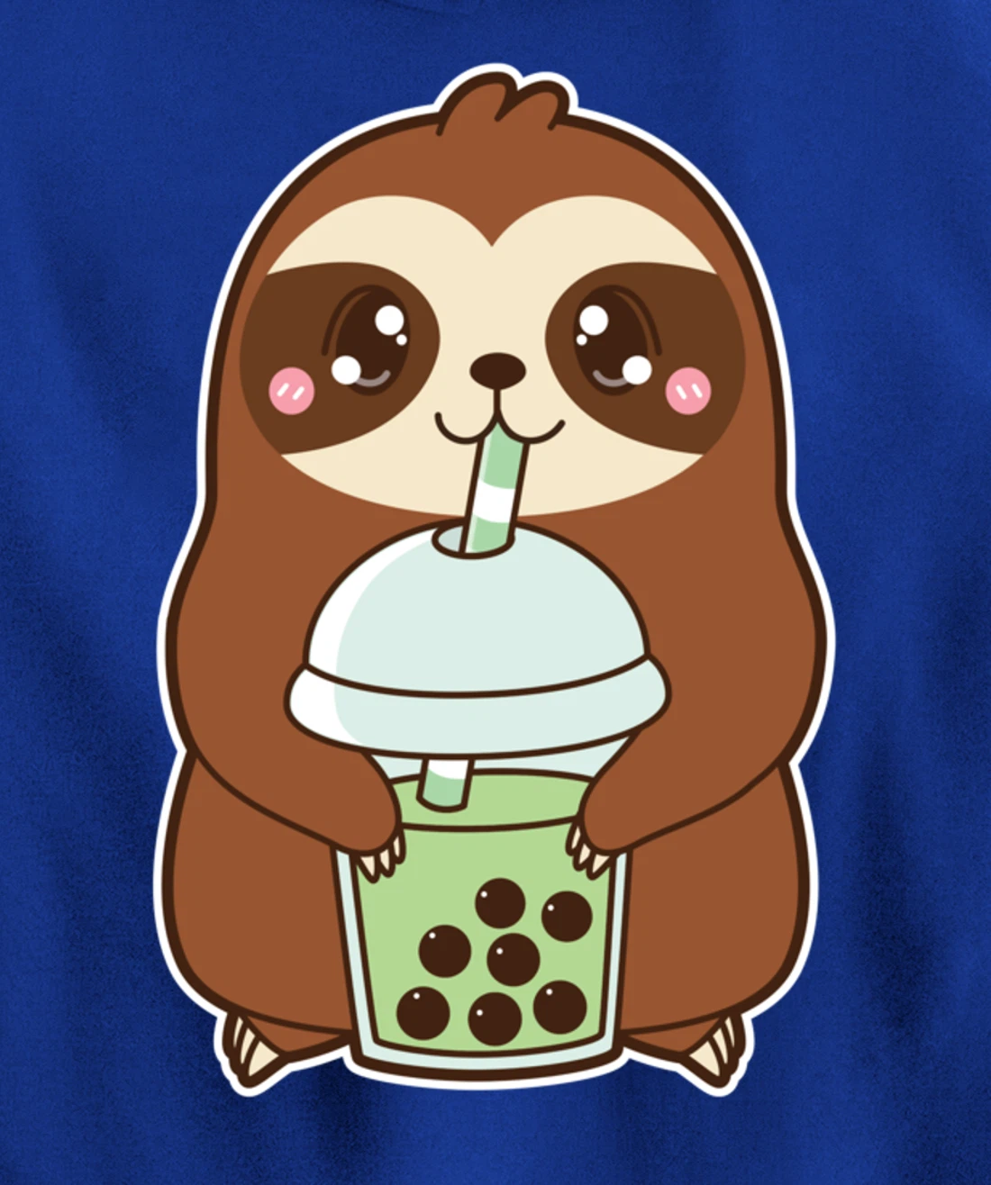 Kawaii Cute Boba Sloth Matcha Green Bubble Pearl Milk Tea Pullover Hoodie