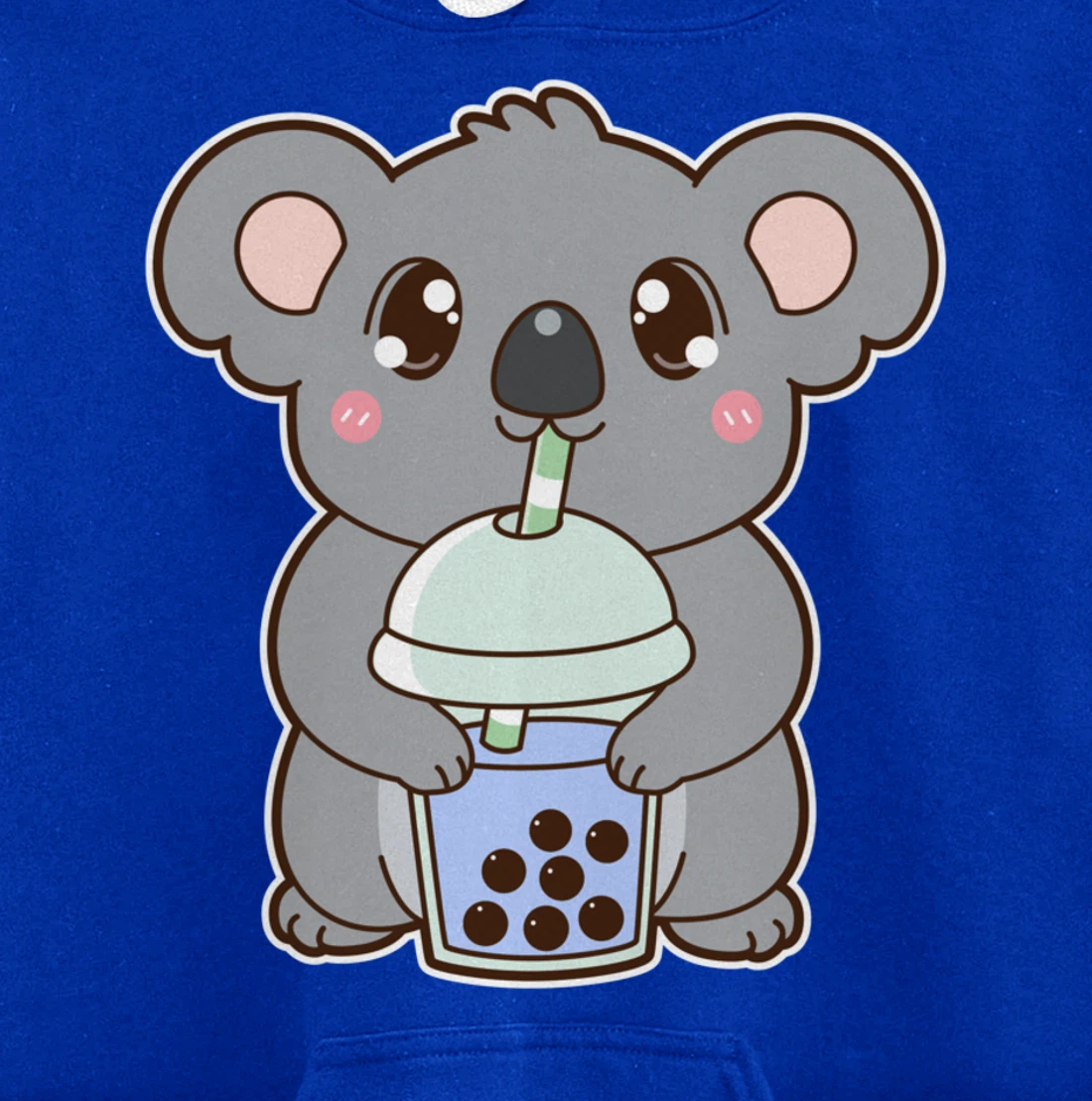 Kawaii Cute Boba Koala Bear Blue Bubble Pearl Milk Tea Pullover Hoodie