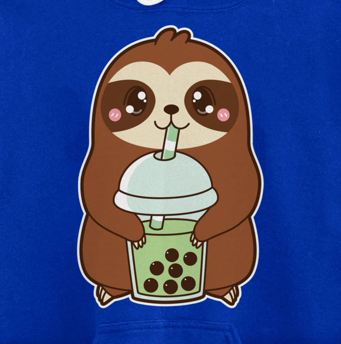 Kawaii Cute Boba Sloth Matcha Green Bubble Pearl Milk Tea Pullover Hoodie