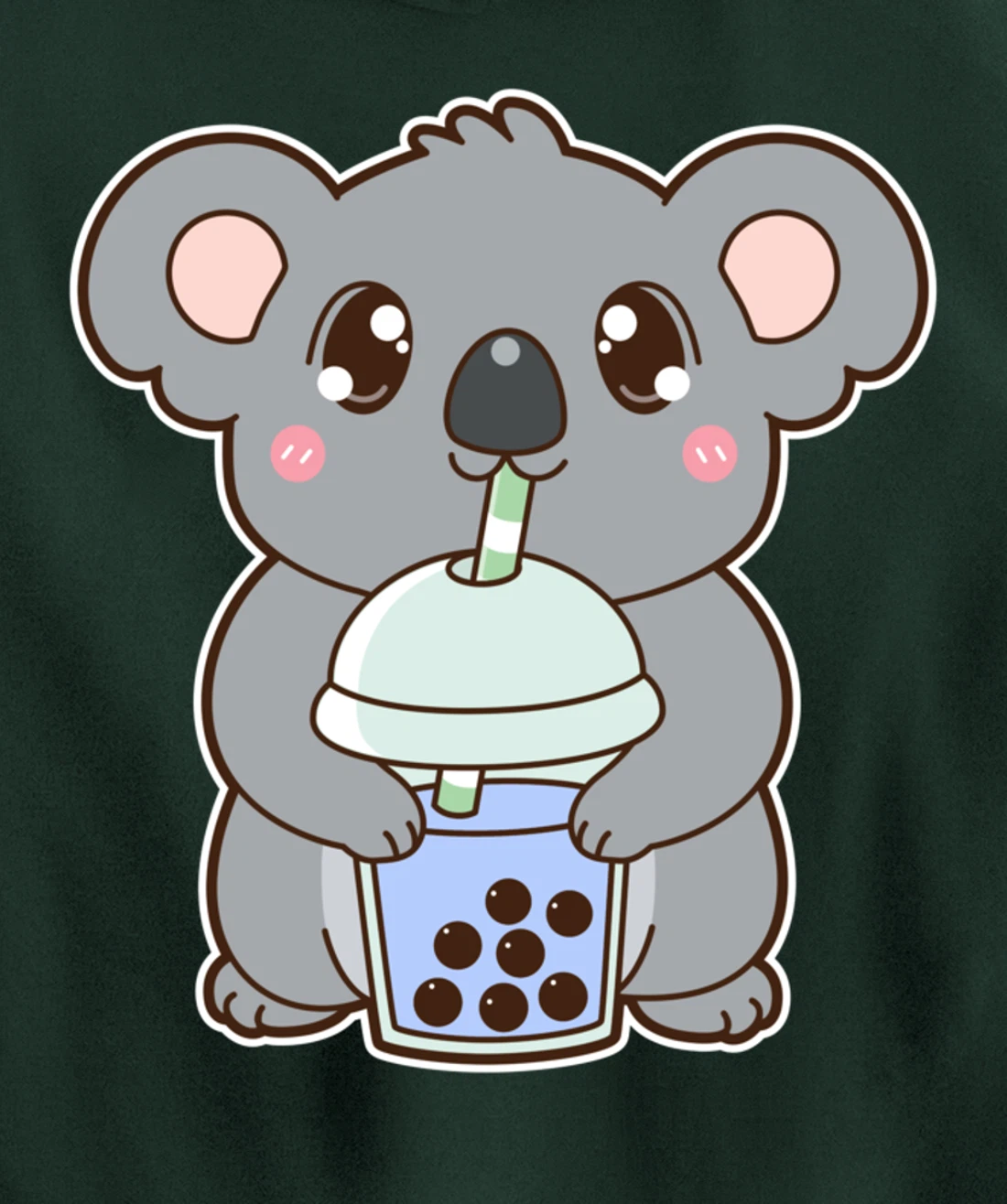 Kawaii Cute Boba Koala Bear Blue Bubble Pearl Milk Tea Pullover Hoodie