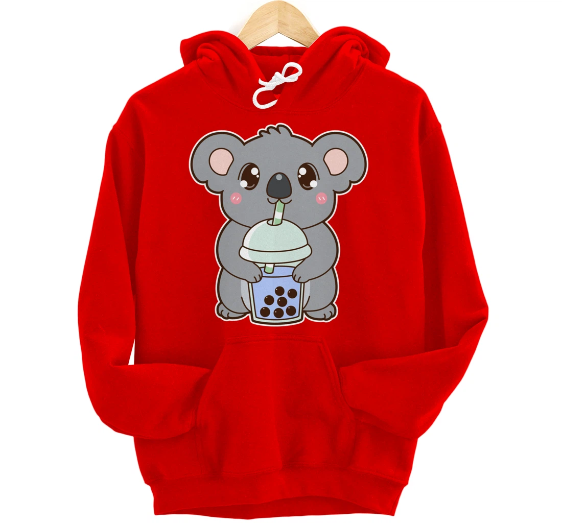 Kawaii Cute Boba Koala Bear Blue Bubble Pearl Milk Tea Pullover Hoodie