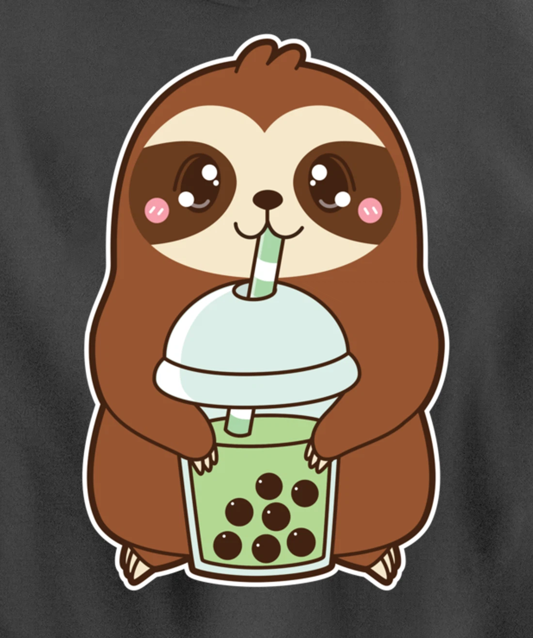 Kawaii Cute Boba Sloth Matcha Green Bubble Pearl Milk Tea Pullover Hoodie