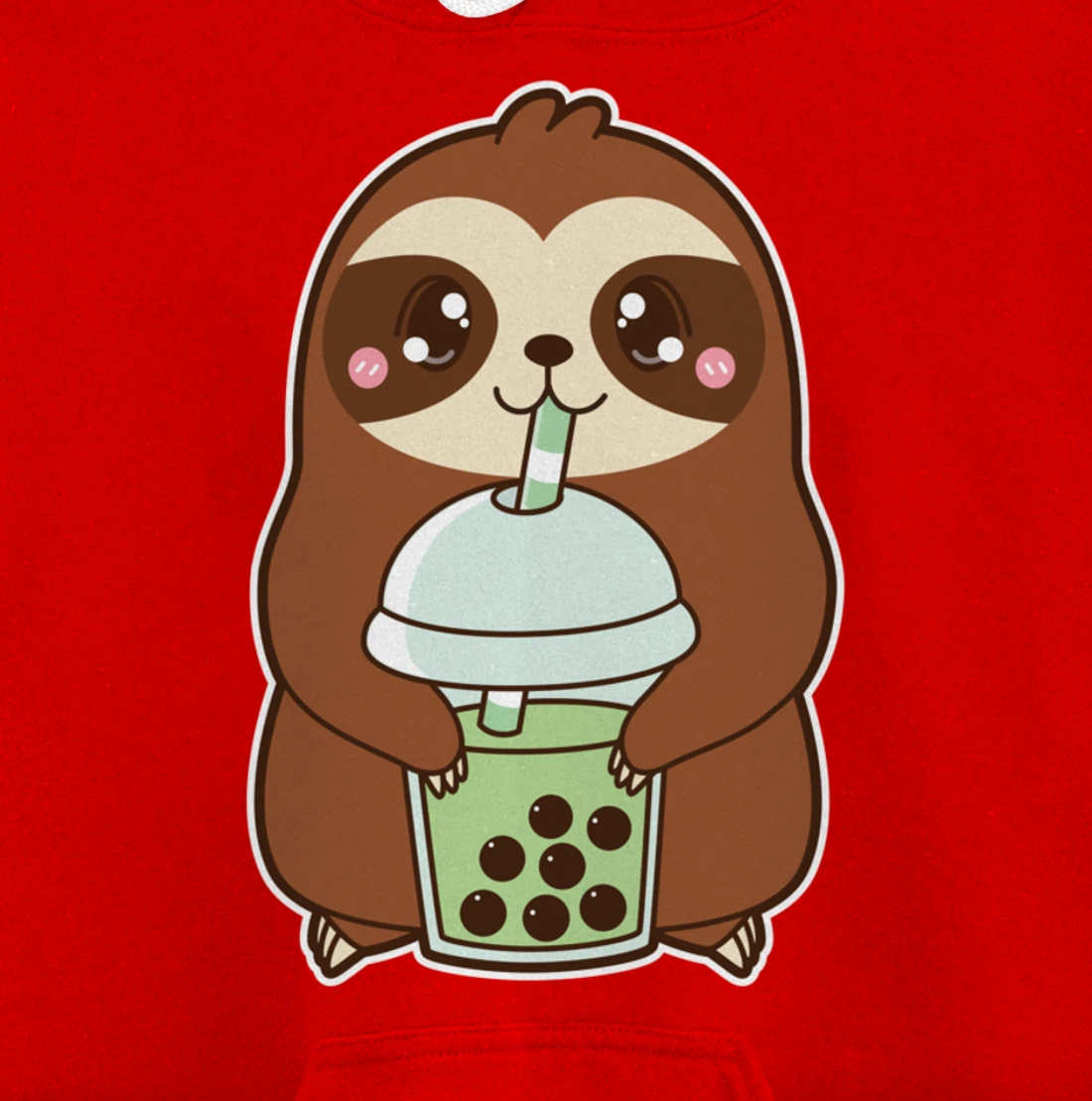 Kawaii Cute Boba Sloth Matcha Green Bubble Pearl Milk Tea Pullover Hoodie