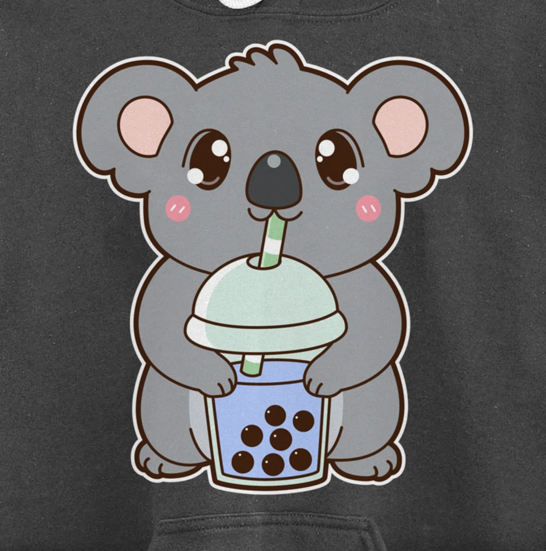 Kawaii Cute Boba Koala Bear Blue Bubble Pearl Milk Tea Pullover Hoodie