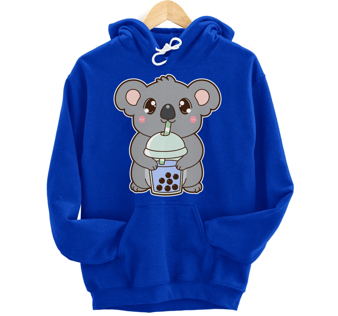 Kawaii Cute Boba Koala Bear Blue Bubble Pearl Milk Tea Pullover Hoodie