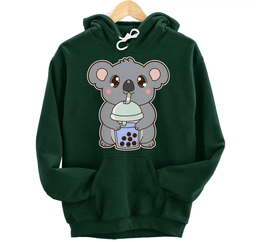 Kawaii Cute Boba Koala Bear Blue Bubble Pearl Milk Tea Pullover Hoodie