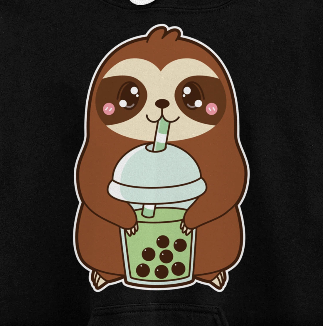 Kawaii Cute Boba Sloth Matcha Green Bubble Pearl Milk Tea Pullover Hoodie