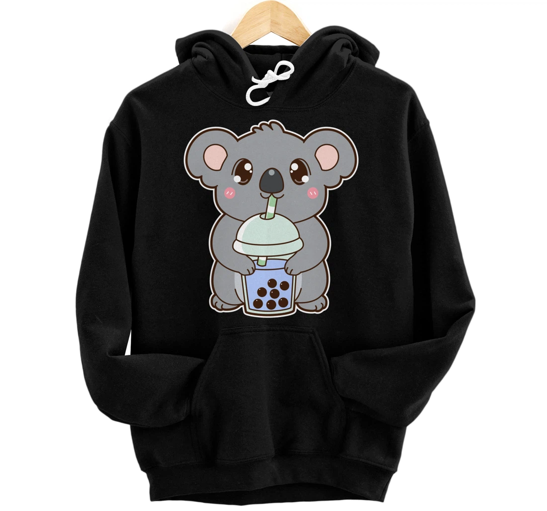 Kawaii Cute Boba Koala Bear Blue Bubble Pearl Milk Tea Pullover Hoodie