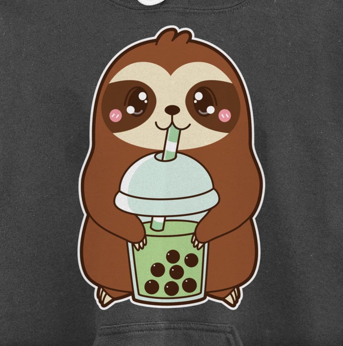 Kawaii Cute Boba Sloth Matcha Green Bubble Pearl Milk Tea Pullover Hoodie