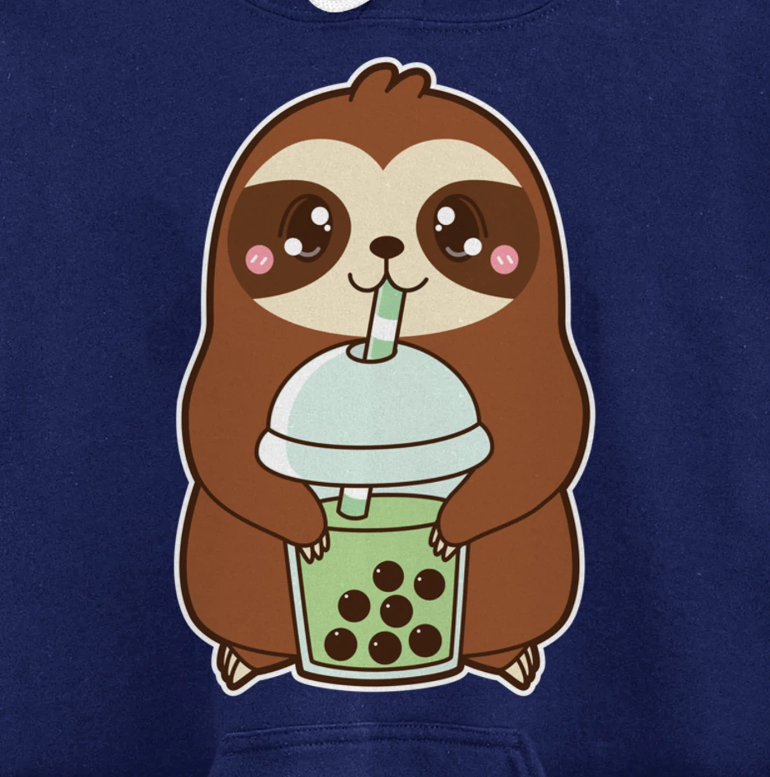 Kawaii Cute Boba Sloth Matcha Green Bubble Pearl Milk Tea Pullover Hoodie